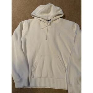 IZOD Women’s White Cotton Knit Hoodie Sweater Size XL Pullover
